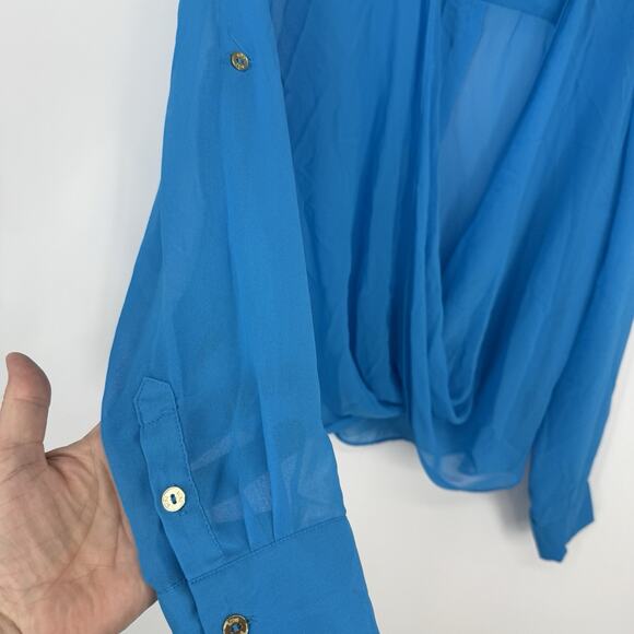 BCBGMAXAZRIA Sheer Chiffon Wrap Topper Women size XL Light Blue Long Sleeves - Picture 3 of 9